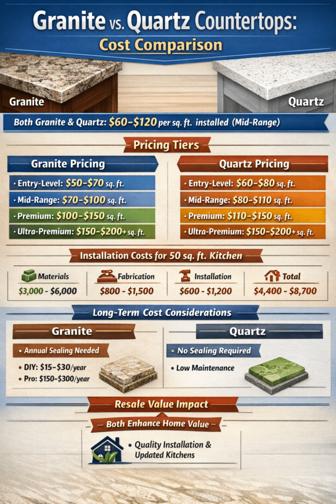 Granite vs Quarts cost comparison