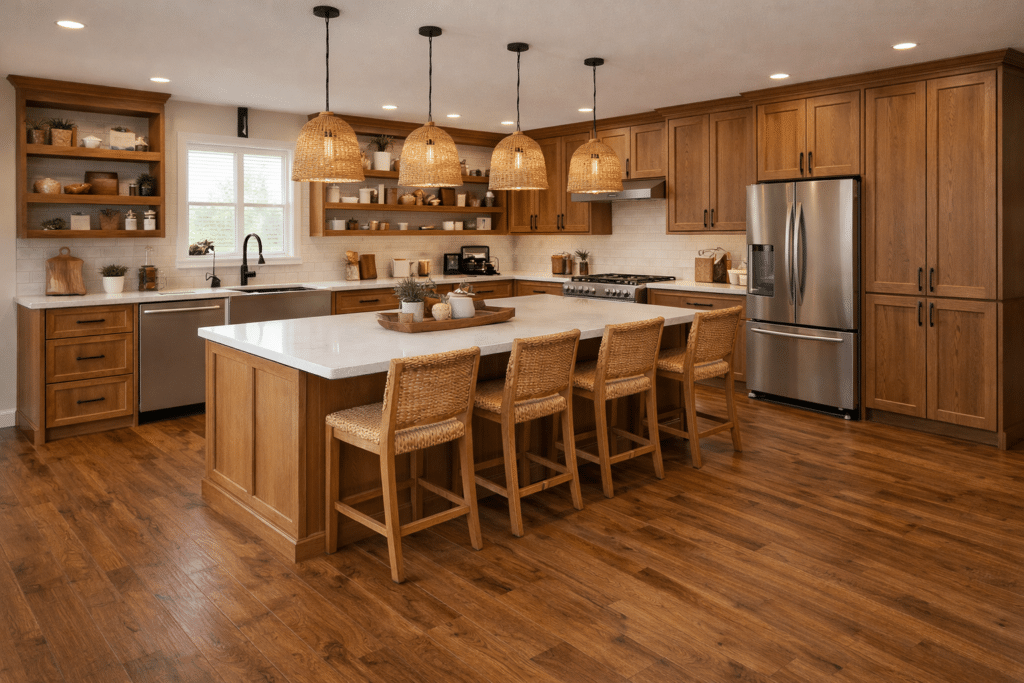 Amish cabinets and hardwood flooring