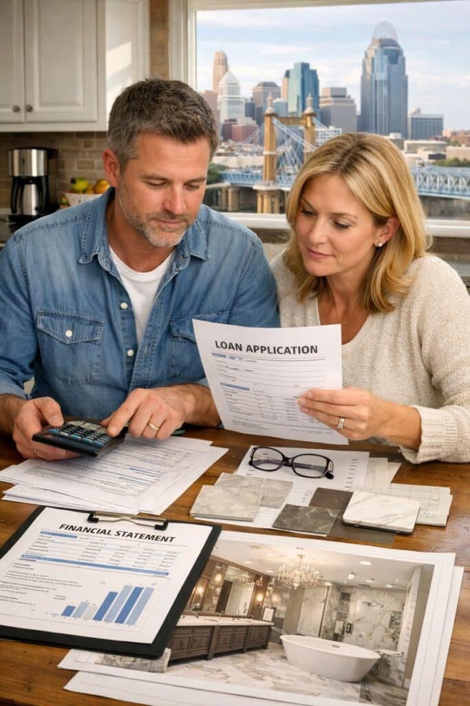 Cincinnati homeowner discussing bathroom remodel financing