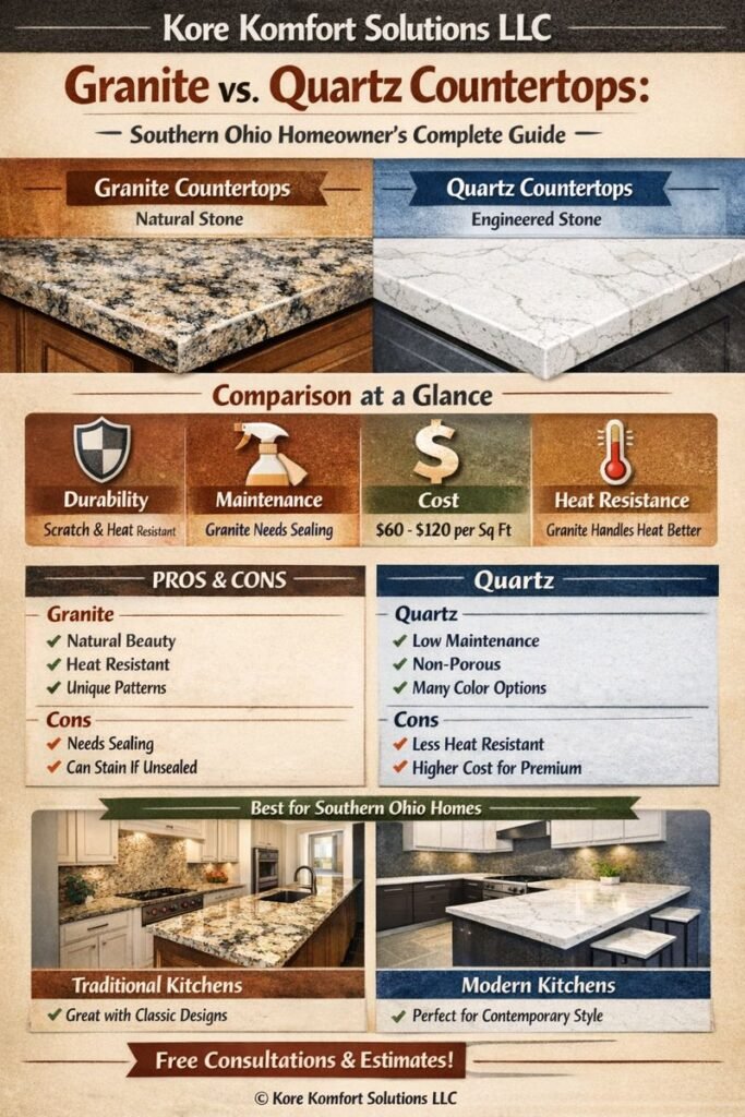 Granite vs Quartz countertop infographic